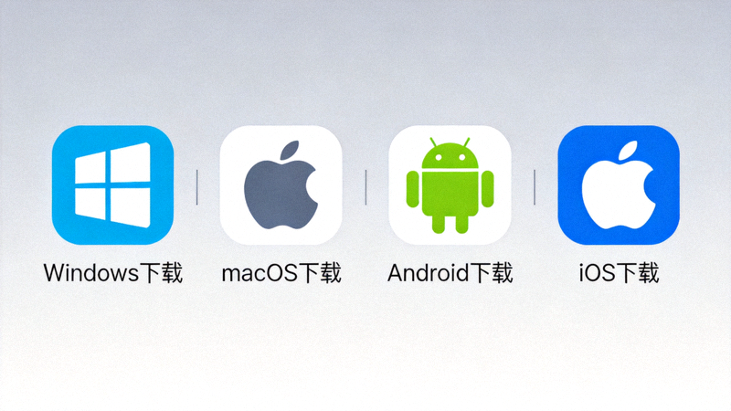 SafeW多平台下载选项展示，包括Windows、macOS、Android和iOS图标
