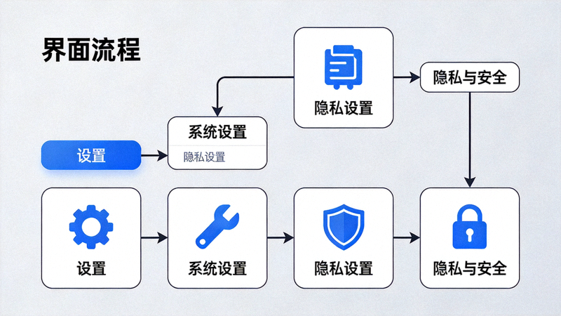SafeW设置菜单导航路径，从主界面到隐私与安全选项