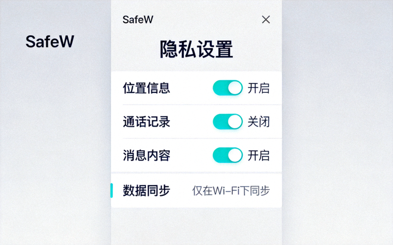 SafeW隐私设置菜单截图，显示各种隐私选项和开关